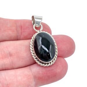 Oval Onyx Pendant | Estate Mexico Taxco TF-28 | Sterling Silver 925